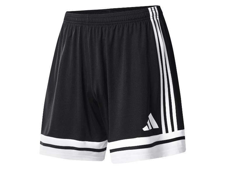 Czarne spodenki sportowe Adidas z białymi paskami i logo