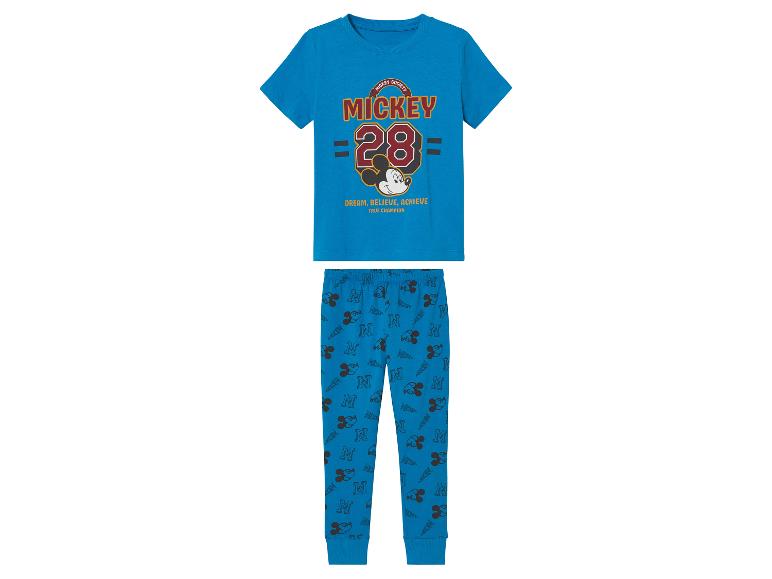 Piżama dziecięca Mickey Mouse: niebieska koszulka i legginsy z nadrukami Mickey'a.