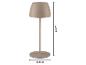 Beżowa bezprzewodowa lampa stołowa o wymiarach: wysokość 20cm, średnica podstawy 8cm.