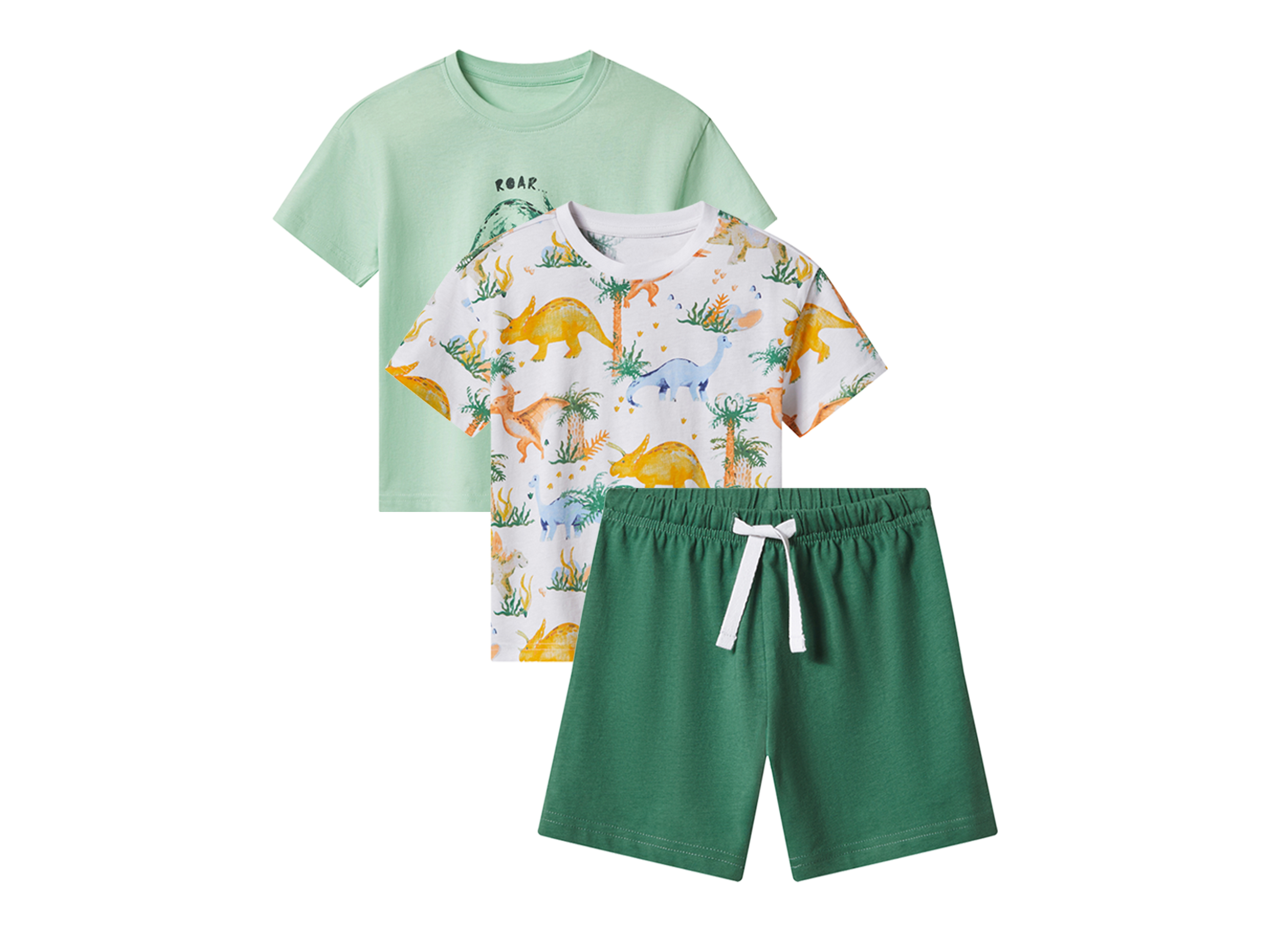 lupilu® Komplet dziecięcy z bawełną (t-shirt + podkoszulka + spodenki) (Zielony/biały, 122/128)