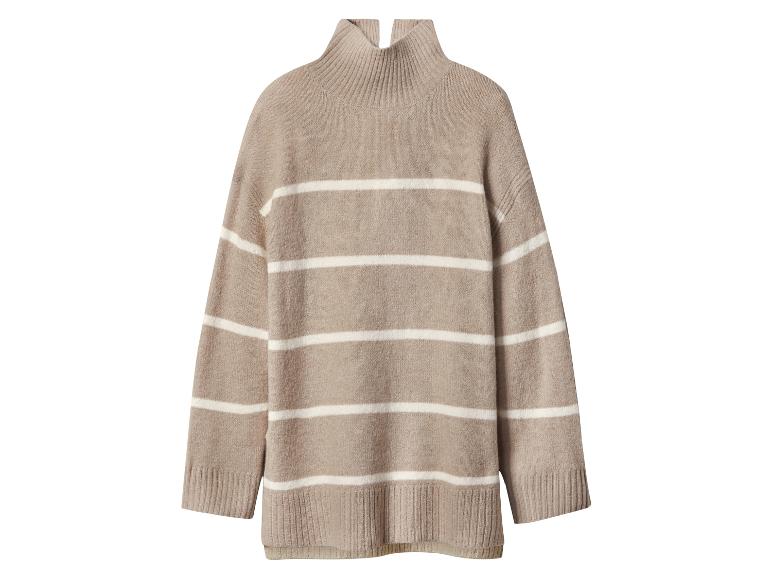 Beżowy sweter w białe paski