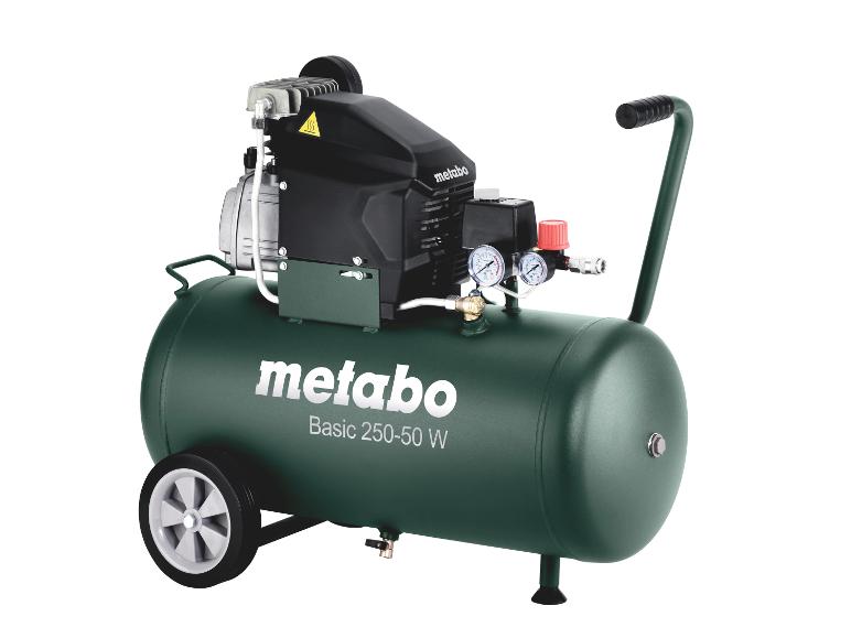 Kompresor powietrza Metabo Basic 250-50 W z zielonym zbiornikiem i kółkami