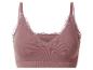Różowy prążkowany biustonosz bralette z koronką