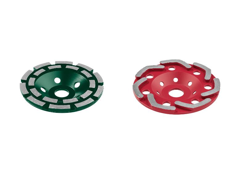 Dwa diamentowe tarcze szlifierskie, jedna zielona i jedna czerwona.