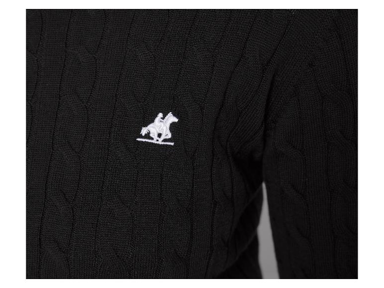 Czarny sweter z warkoczowym splotem z haftowanym logo konia