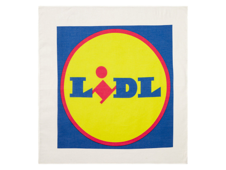 Logo Lidl na białym materiale.