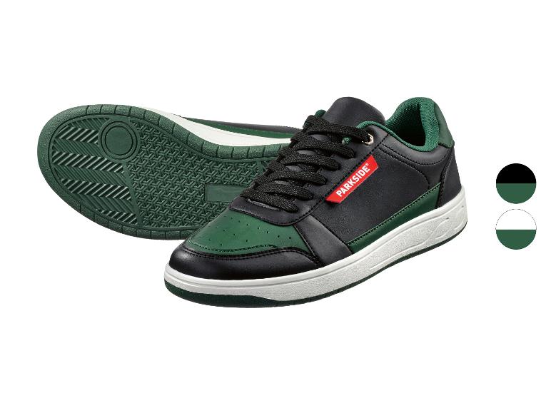 Para czarno-zielonych sneakersów Parkside z białą podeszwą.