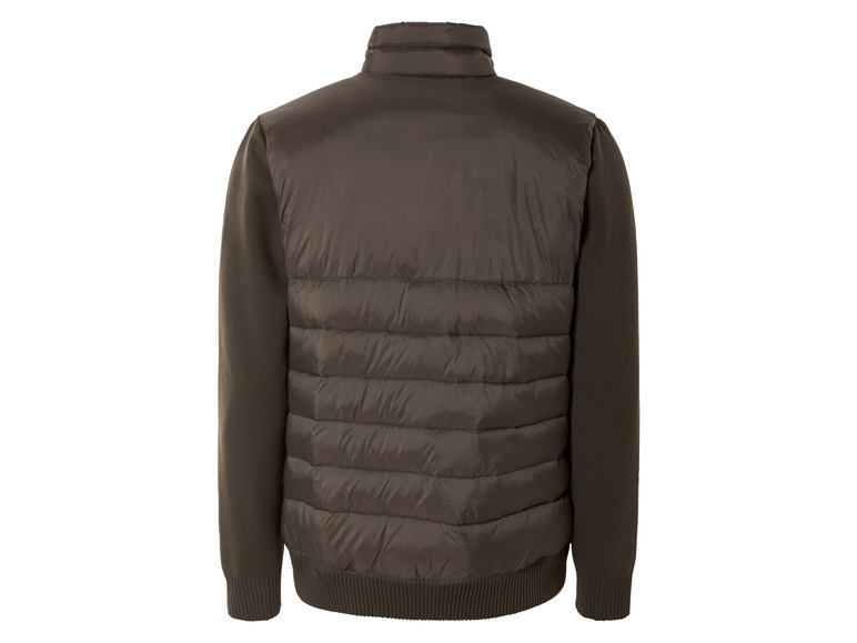 Ciemnozielona kurtka z ocieplanym przodem i dzianinowymi rękawami.