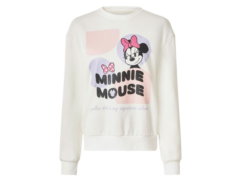 Biała bluza Minnie Mouse z kolorowymi abstrakcyjnymi kształtami i tekstem