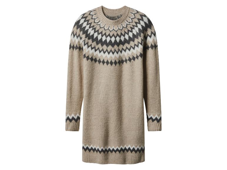 Beżowa sukienka sweterkowa z zygzakowatym wzorem Fair Isle
