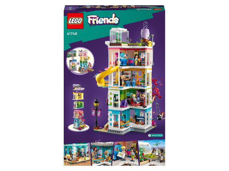 Zestaw LEGO Friends 41748, modułowy wielopiętrowy budynek z minifigurkami.
