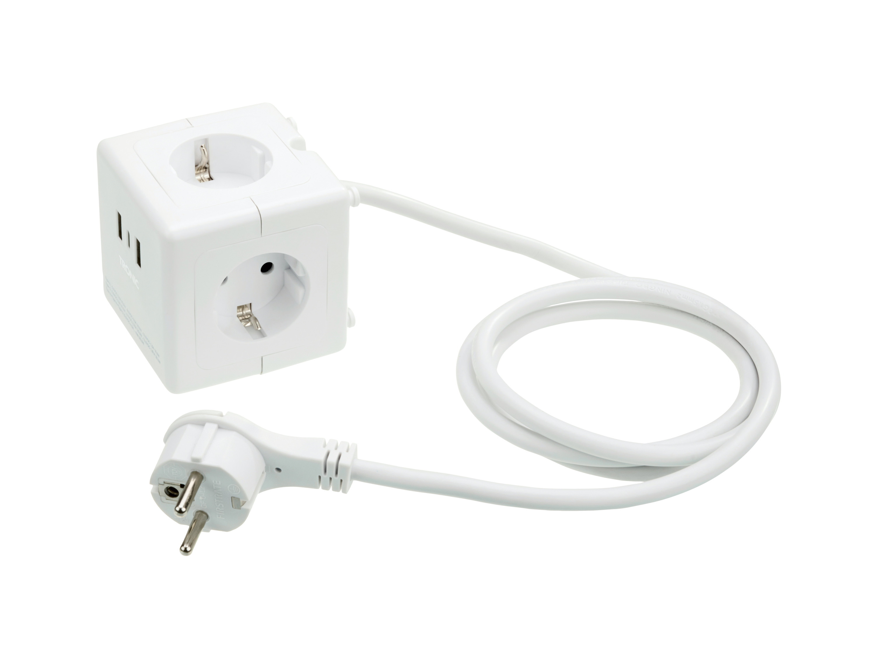 TRONIC® Przedłużacz kostka z portami USB (biała)