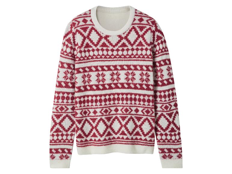 Sweter dzianinowy w czerwono-biały wzór Fair Isle