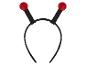 Czarna opaska na głowę z czerwonymi czułkami, idealna do kostiumów owadów lub biedronek.