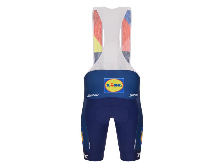 Spodenki rowerowe Santini, granatowe z logo Lidl.