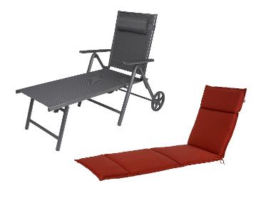 LIVARNO home Zestaw aluminiowy leżak z zagłówkiem Houston na kółkach z poduszką na leżak Houston