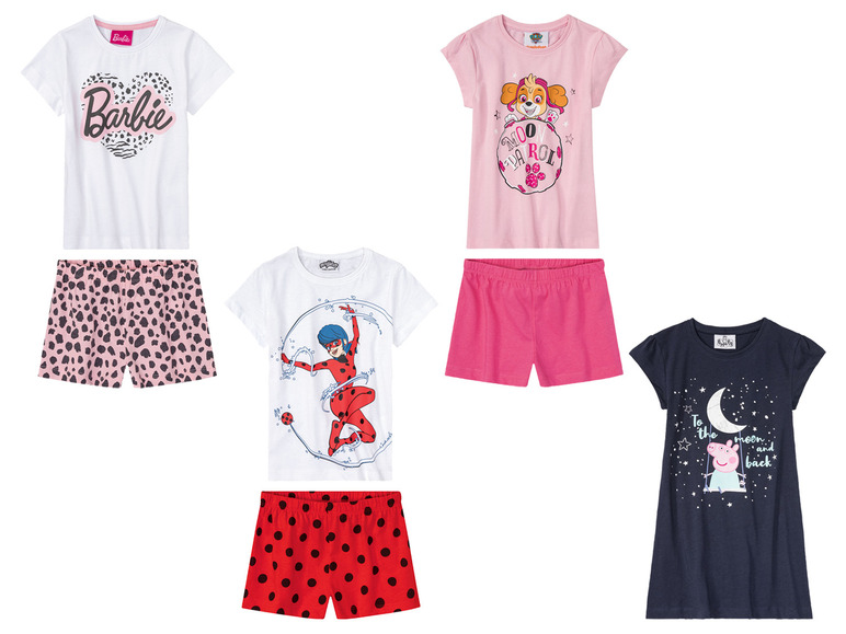 Piżamy dla dziewczynek z motywami Barbie, Psi Patrol, Miraculous i Świnka Peppa.