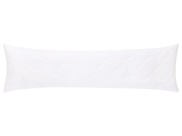 Długa biała pikowana poduszka.