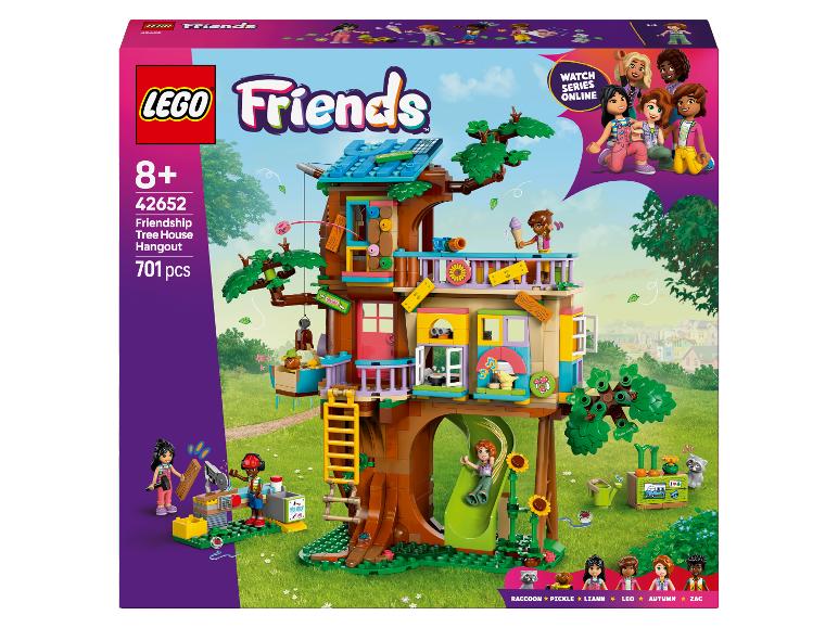 Zestaw LEGO Friends Domek na Drzewie Przyjaźni z 701 elementami i sześcioma figurkami.