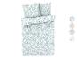 Pościel z wzorem niebiesko-zielonych liści.