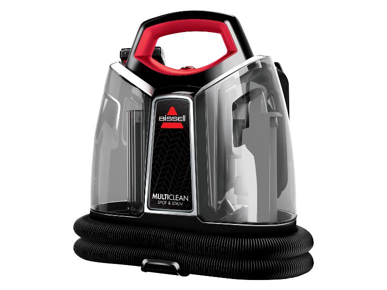 Przenośny odkurzacz do dywanów i tapicerki Bissell Multiclean Spot & Stain w kolorze czarnym i czerwonym.