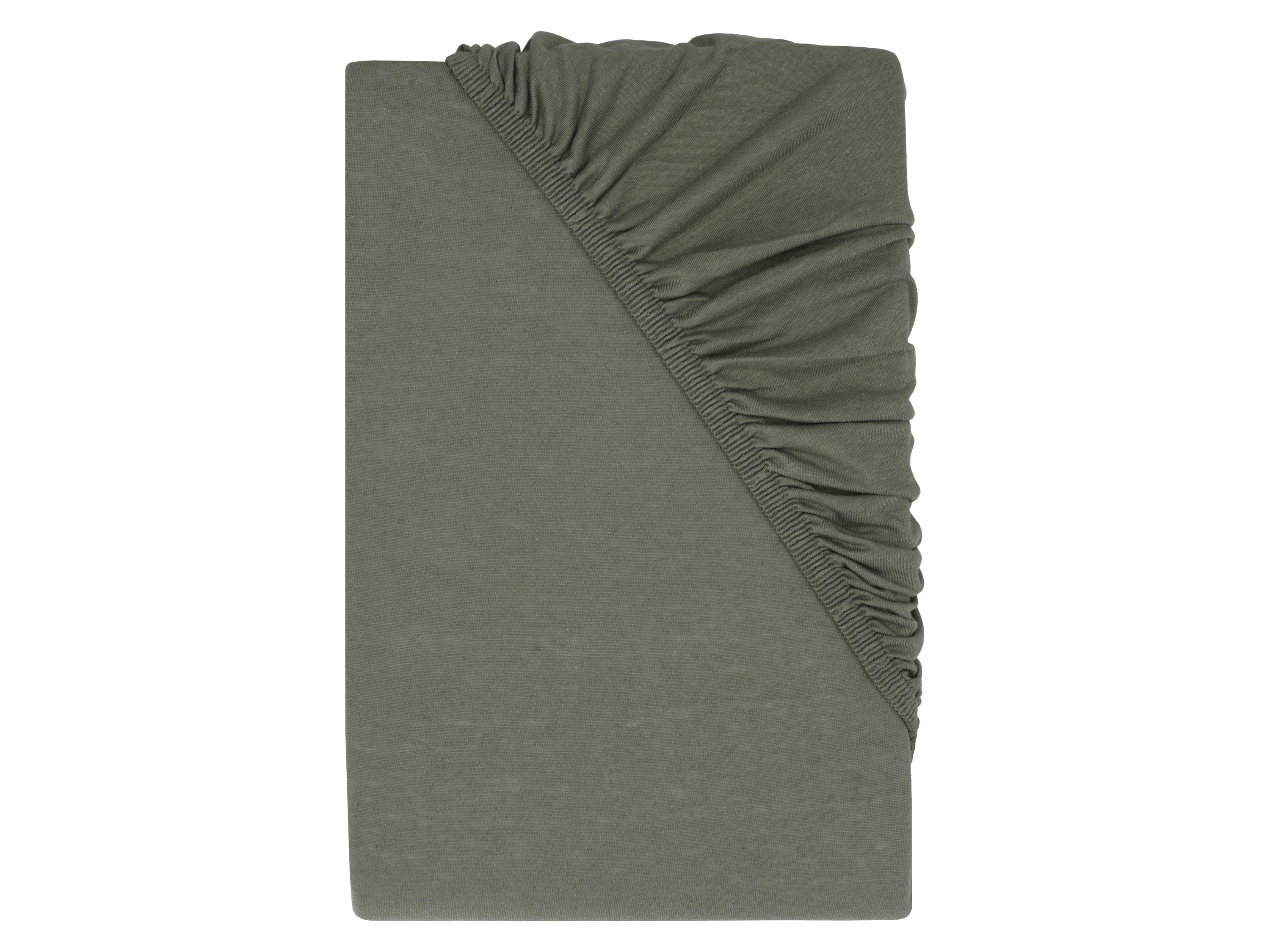 LIVARNO® Prześcieradło z gumką z lnem, 180 - 200 x 200 cm (Zielony)