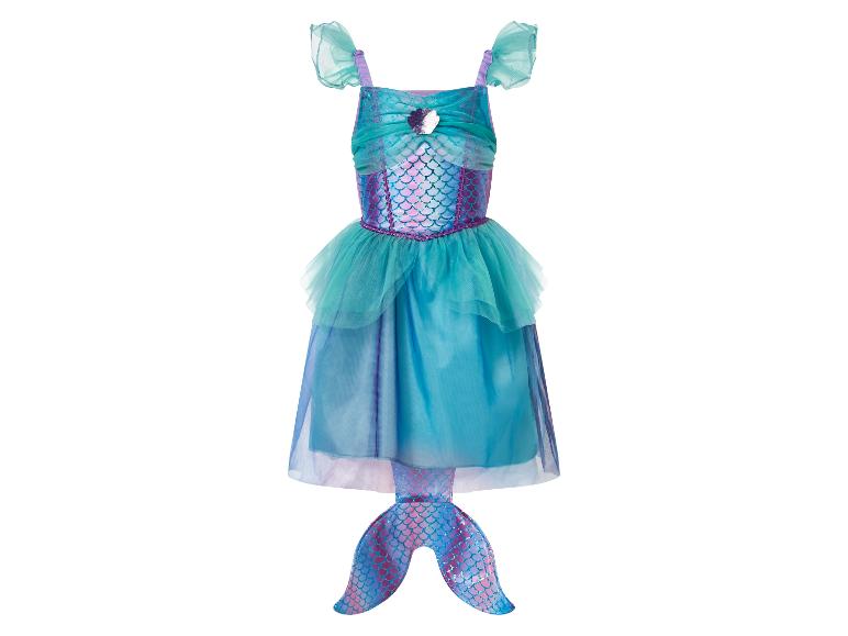 Niebiesko-fioletowa sukienka syreny z ogonem i detalami muszli.