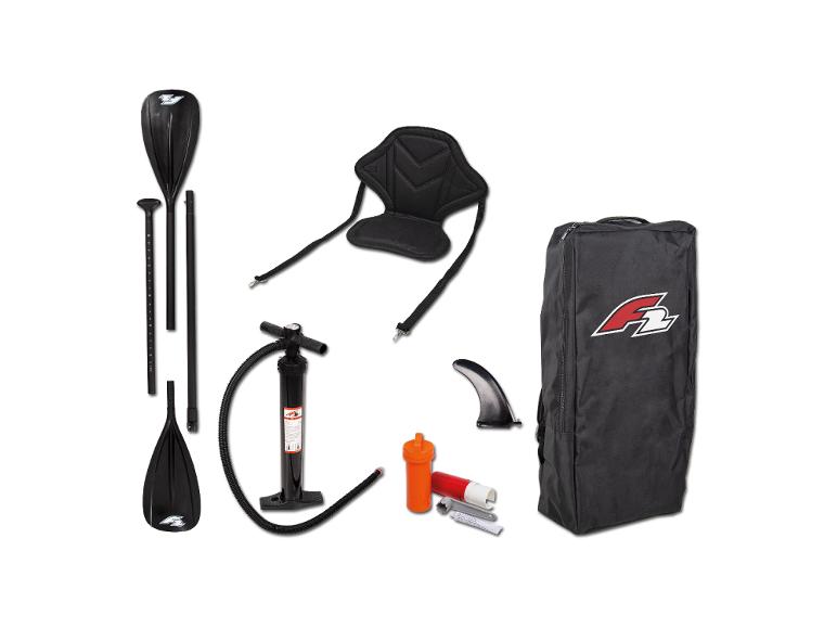 Zestaw F2 z wiosłami, siedziskiem, pompą i torbą.