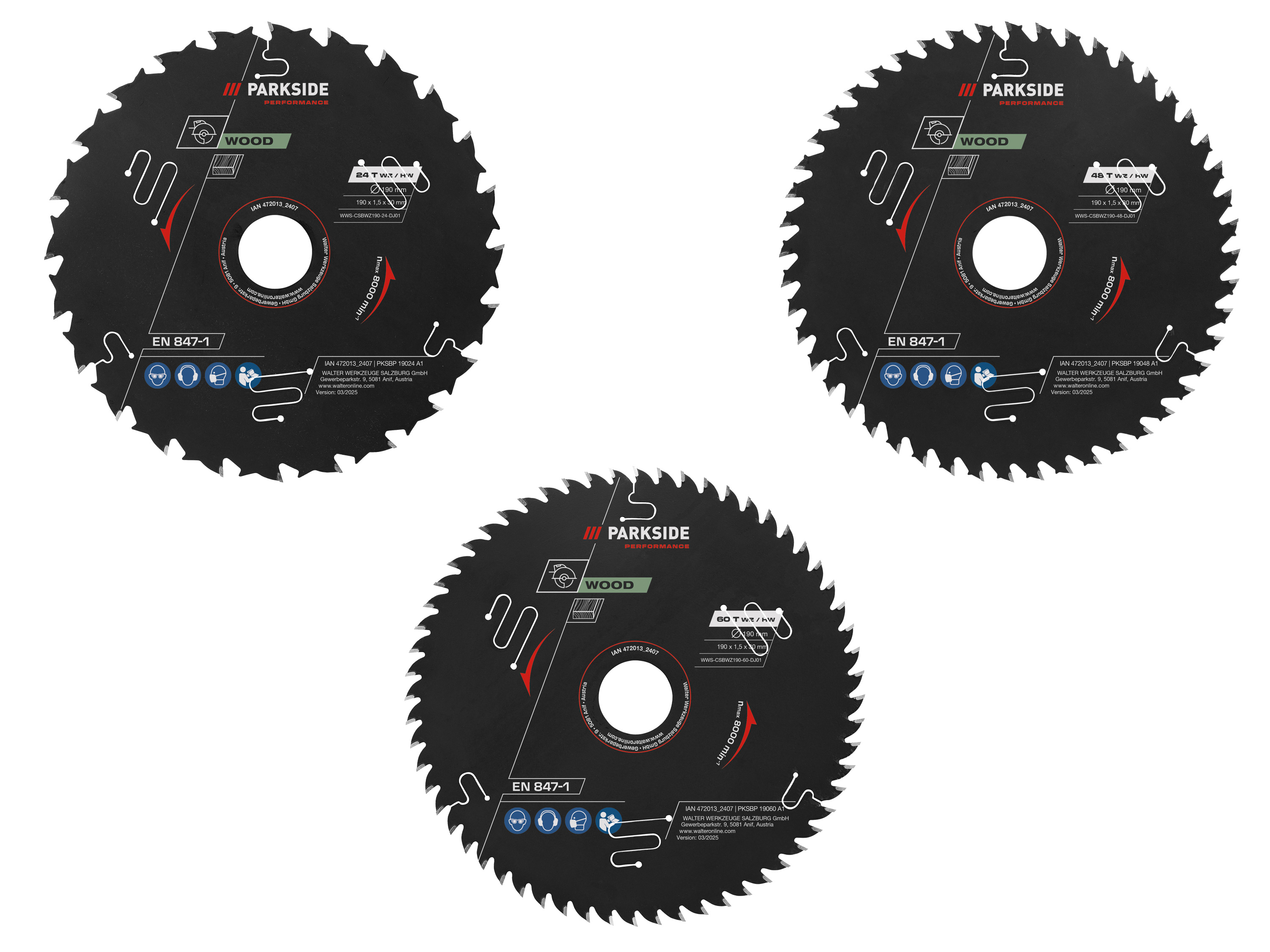 PARKSIDE PERFORMANCE® Tarcze do pił tarczowych PKSBP 19024 A1/PKSBP 19048 A1/PKSBP 19060 A1