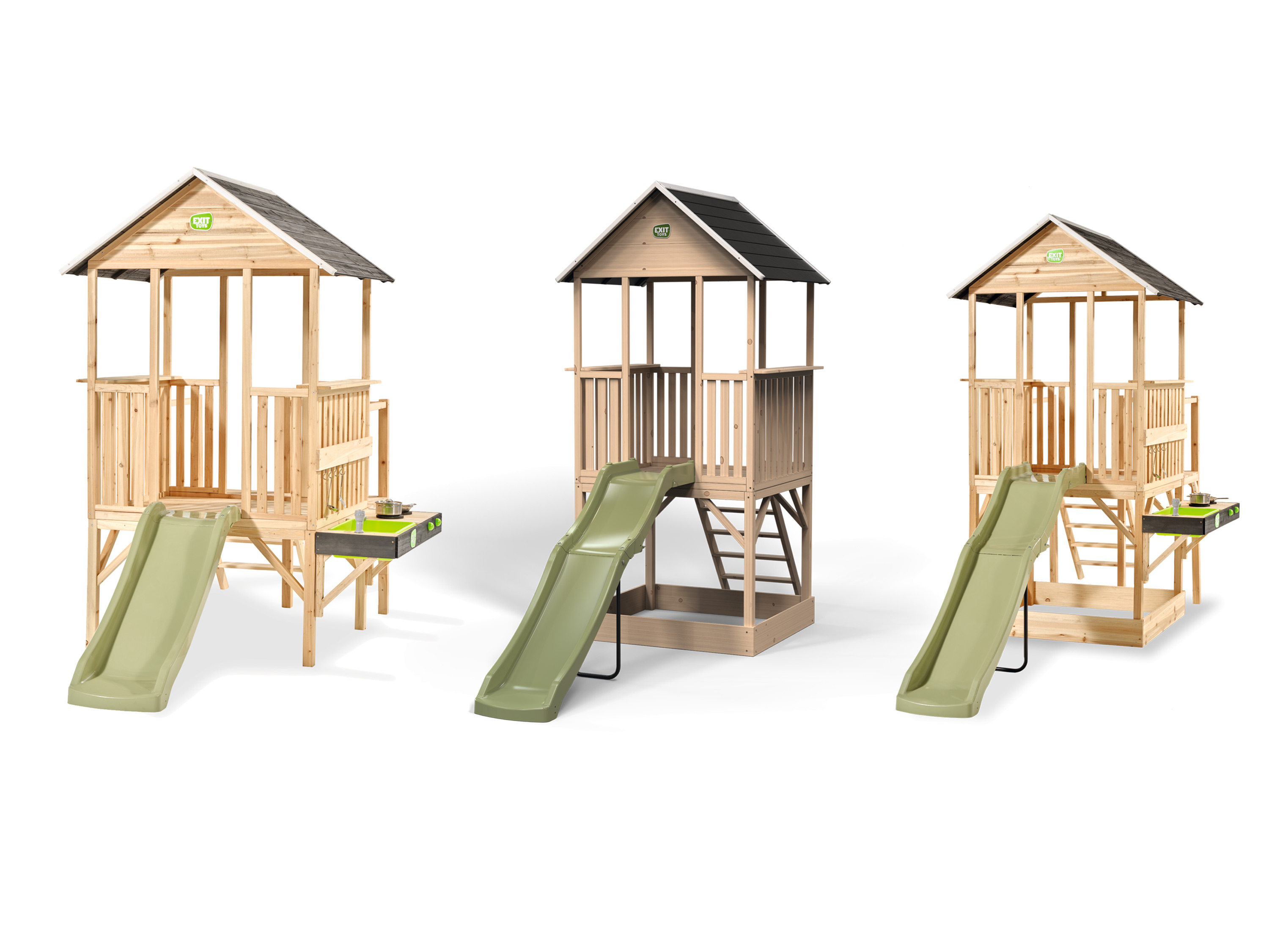 EXIT TOYS Panoramiczny drewniany domek do zabawy ze zjeżdżalnią