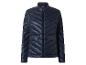 Ciemnoniebieska damska kurtka puchowa z zamkiem błyskawicznym i kieszeniami.