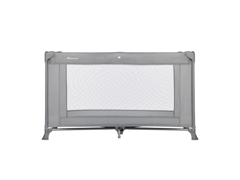 Szare łóżeczko dziecięce Babycomfort z siatką.