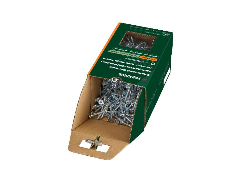 Pudełko wkrętów do płyt wiórowych ze specjalnym bitem, 600 sztuk, 4,0 x 30 mm.