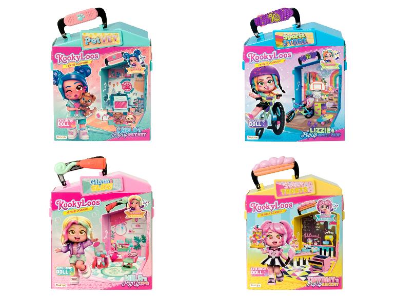KookyLoos pop-up zabawki z Carlą's Pet Vet, Lizzie's Sport Shop, Mila's Glam & Glow i Tiffany's Sweet Treats.