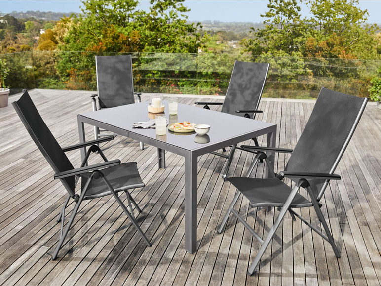 Pełny ekran: LIVARNO home Zestaw aluminiowych mebli ogrodowych Houston (stół + 4 krzesła składane), srebrny/ szary - zdjęcie 9