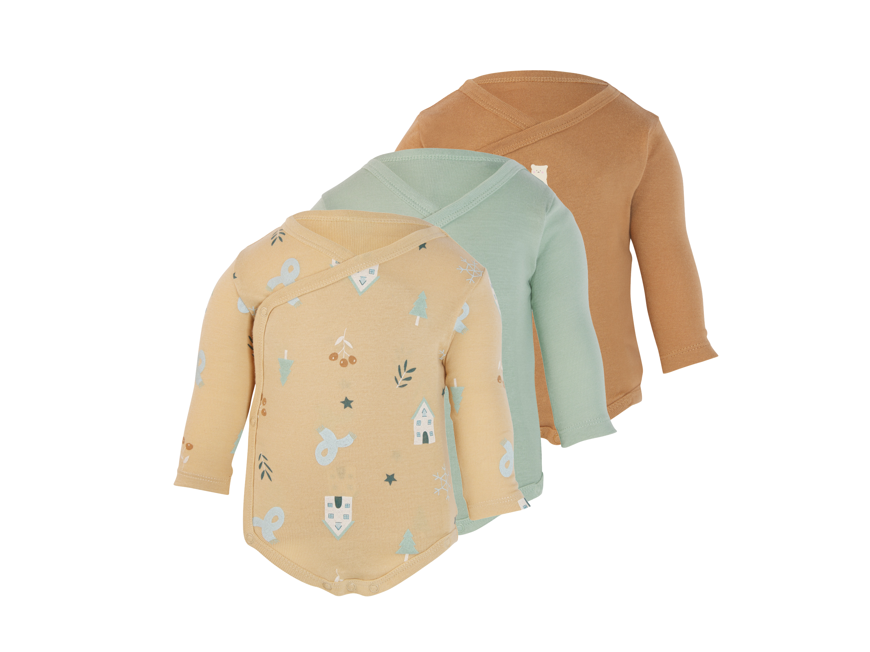 LUPILU® Body niemowlęce, 3 sztuki (Brązowy/ zielony, 74/80)