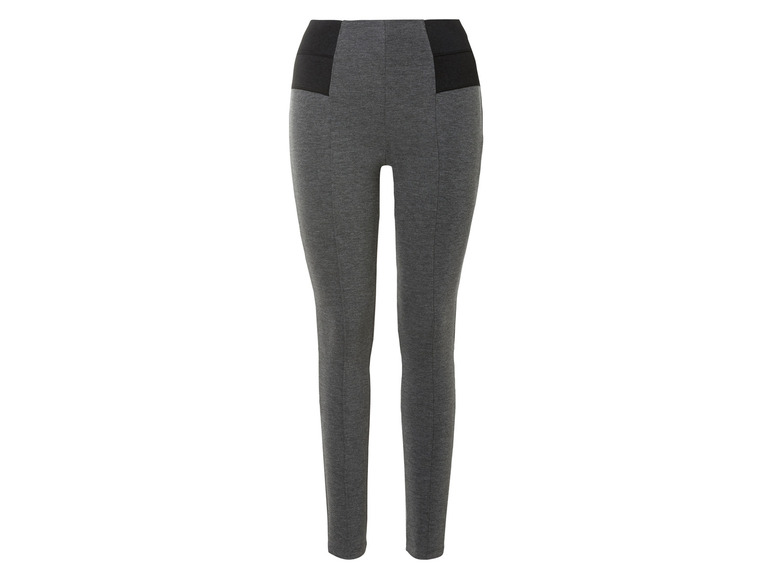 Szare legginsy z czarnym pasem w talii.
