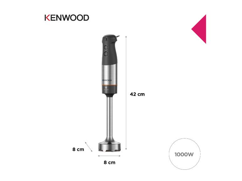Blender ręczny o mocy 1000W, wysokość 42 cm, szerokość 8 cm.
