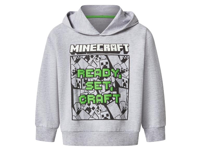 Szara dziecięca bluza z kapturem Minecraft z napisem „READY, SET, CRAFT”