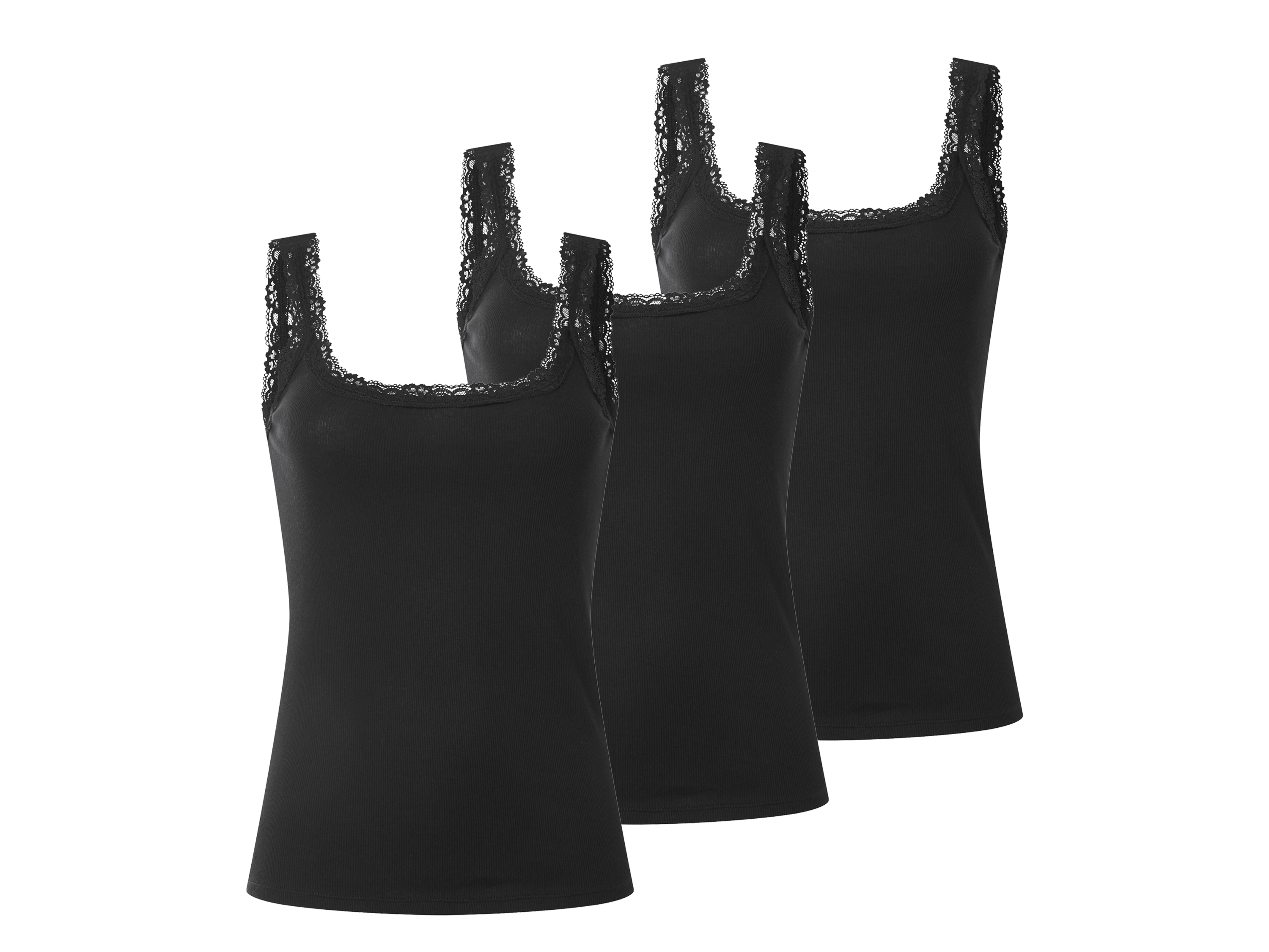 ESMARA® Topy z koronką, 3 sztuki (Czarny, M(40/42))