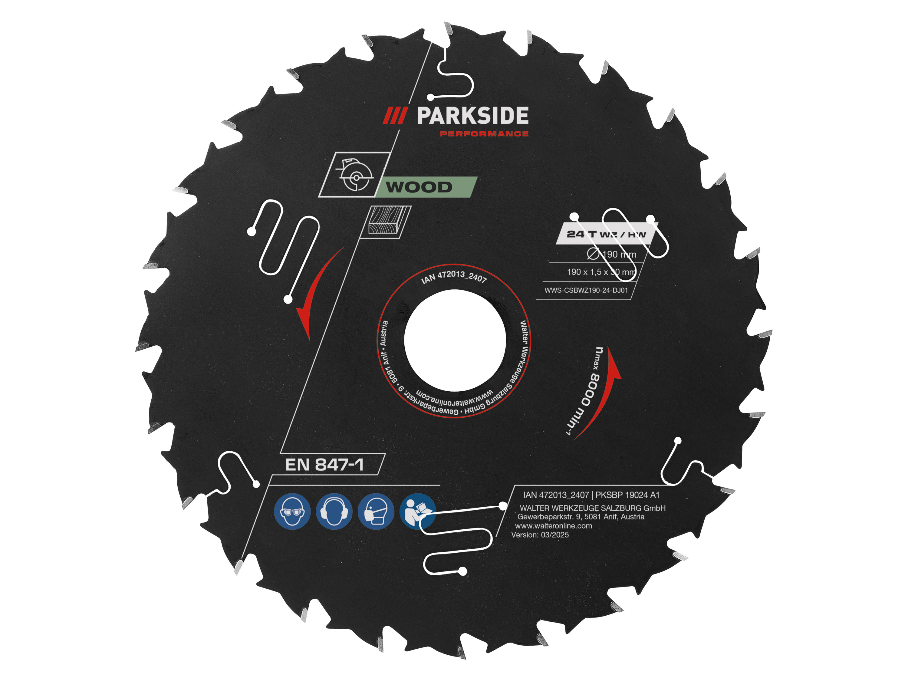 PARKSIDE PERFORMANCE® Tarcze do pił tarczowych PKSBP 19024 A1/PKSBP 19048 A1/PKSBP 19060 A1 (190 mm drewno 24 zęby)