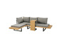 Szara sofa z drewnianym stolikiem