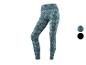 Legginsy sportowe damskie w turkusowo-złoty wzór marmuru, z widocznym napisem „SPORT” na łydce.