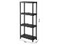 Czarny 4-poziomowy regał plastikowy o wymiarach 138cm (W) x 60cm (S) x 30cm (G).