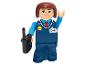 Figurka Lego pracownika Lidl w niebieskim mundurze z radiem.
