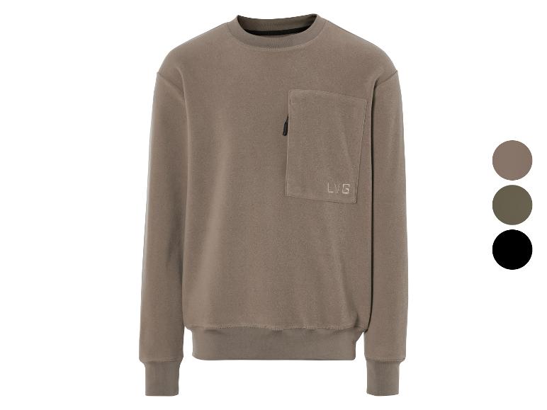 Beżowa bluza z kieszenią na piersi i logo 'LVG'.