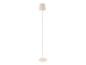 Minimalistyczna lampa podłogowa w kolorze beżowym.