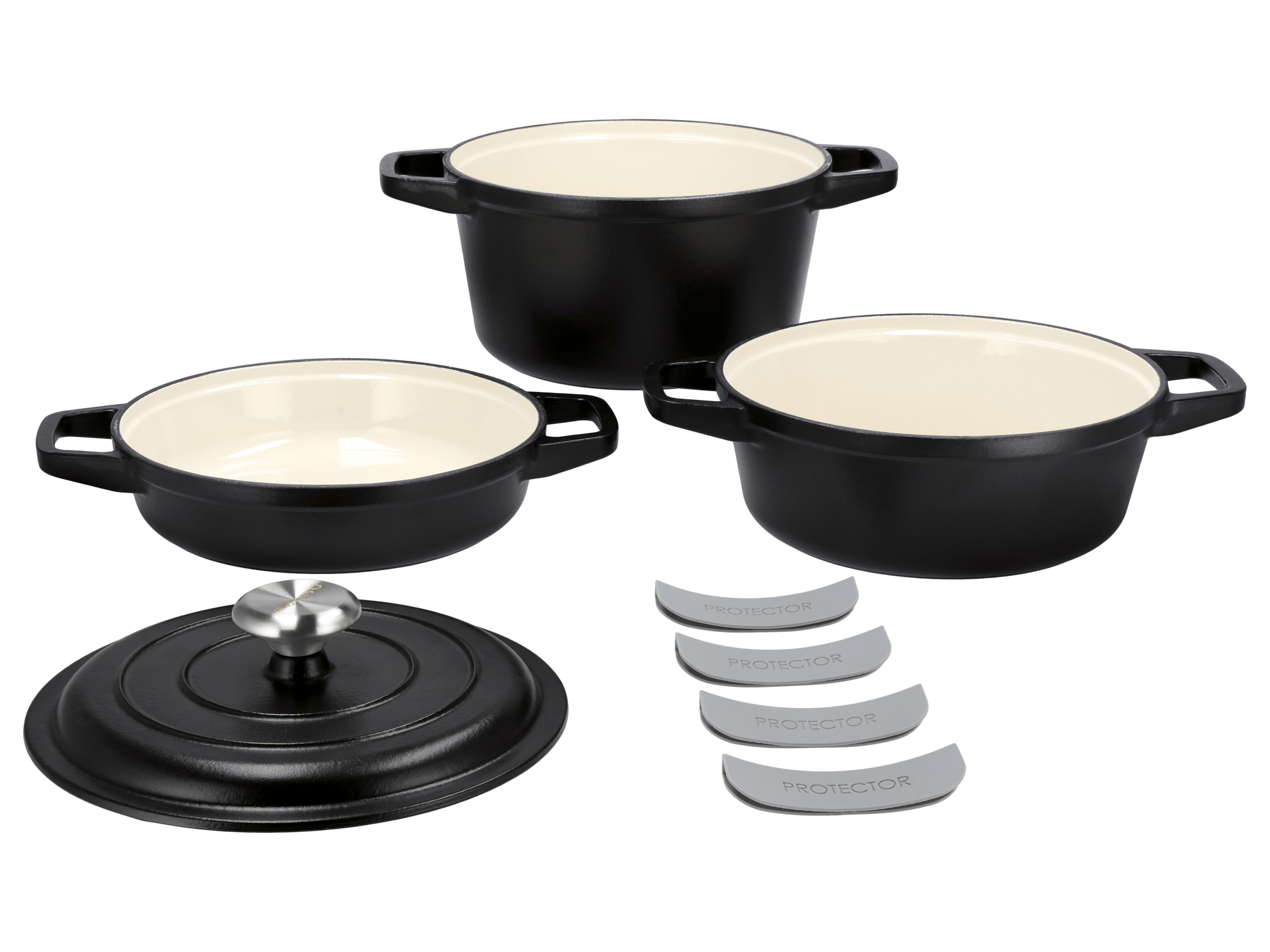 SILVERCREST® Zestaw 3 garnków żeliwnych Premium, Ø 23 cm (1,9 l / 2,9 l / 4,2 l) (Czarny)