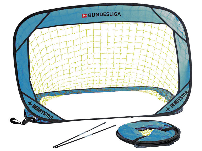 Bramka piłkarska Derbystar z logo Bundesligi, w zestawie słupki i torba do przechowywania.