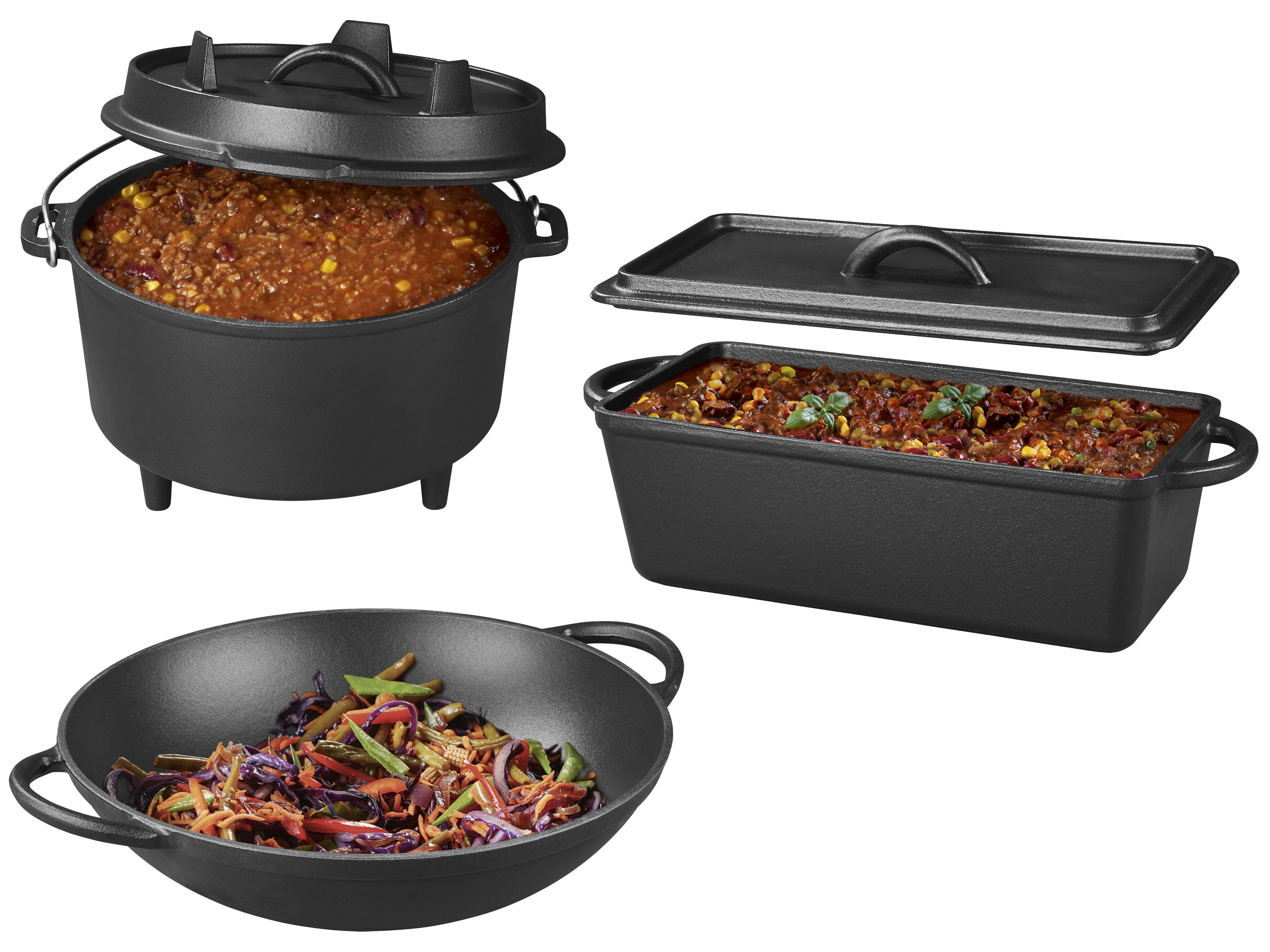 GRILLMEISTER Grill-wok żeliwny / Kociołek żeliwny / Forma do pieczenia z pokrywką żeliwna